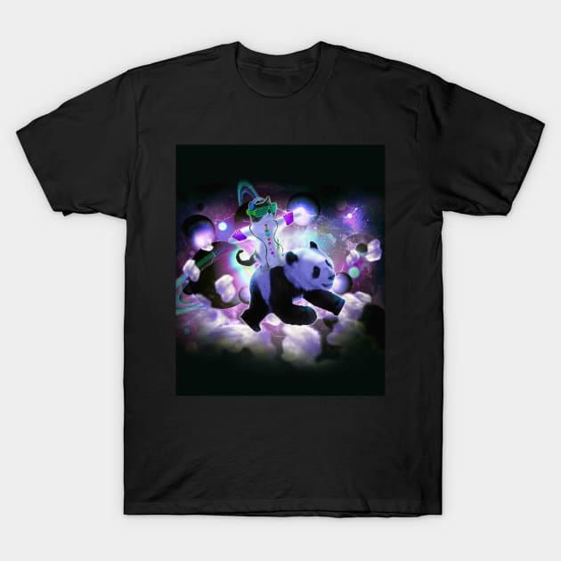 Rave Space Cat Riding Panda T-Shirt by Random Galaxy